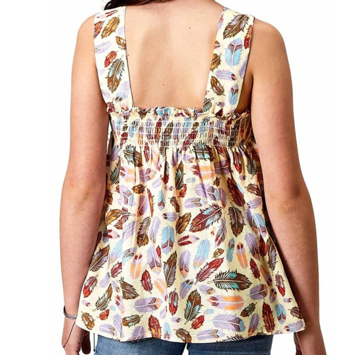 * Roper Girl's Smocked Feather Tank Top - FINAL SALE KIDS - Girls - Clothing - Tops - Sleeveless Tops Roper Apparel & Footwear