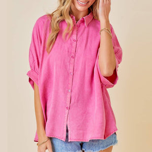 Oversized Button Down Shirt WOMEN - Clothing - Tops - Short Sleeved Day + Moon   