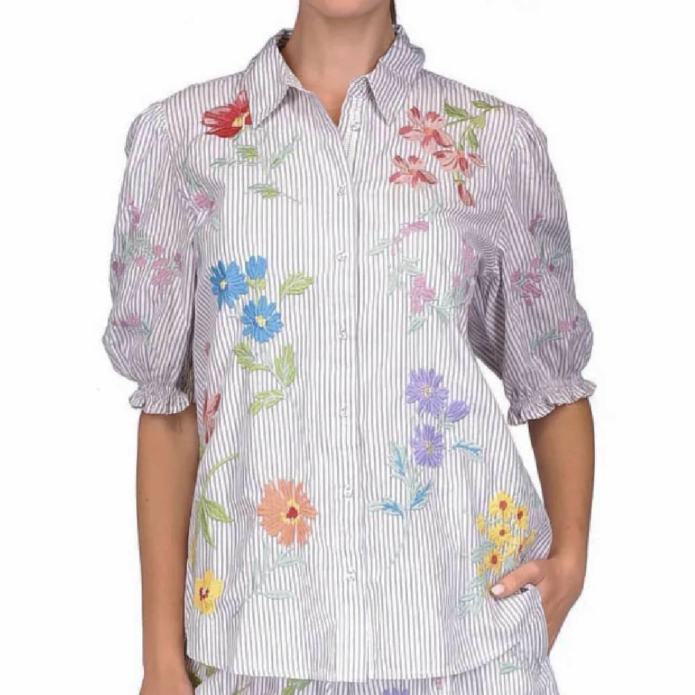 Johnny Was Evangeline Smocked Lisbon Shirt WOMEN - Clothing - Tops - Short Sleeved Johnny Was Collection   