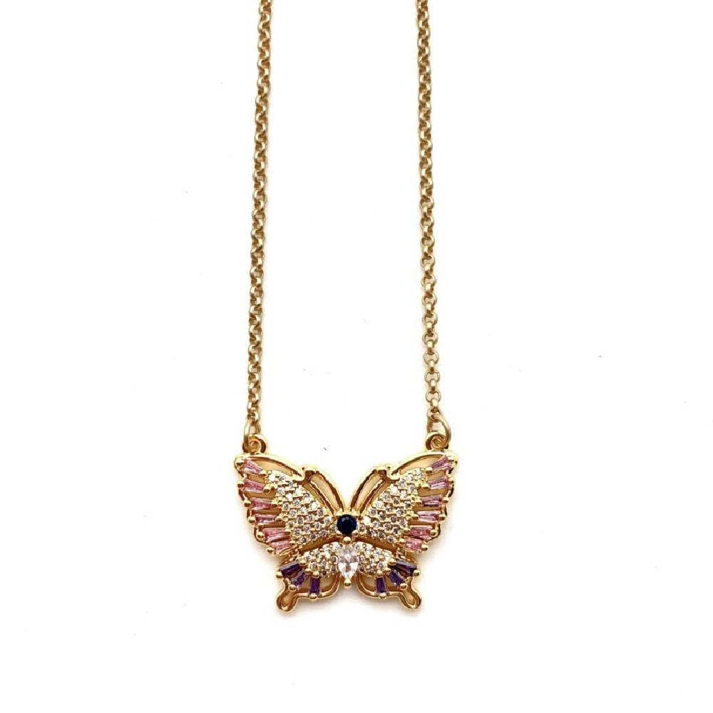 Karli Buxton Pink & Purple Stone Butterfly Necklace