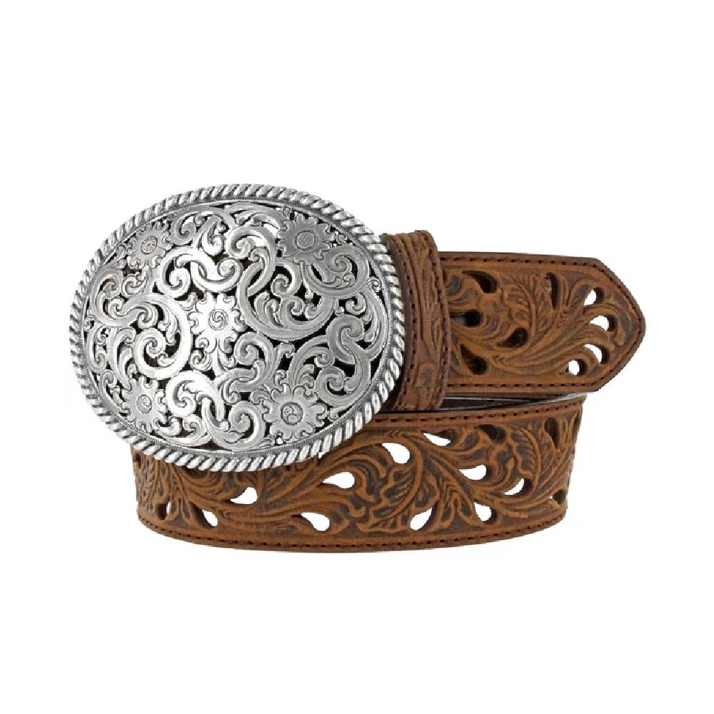 Tony Lama Vintage Leather Belt with Silver Buckle Size 26 Tony Lama Silver Tone Buckle CrystalsStuds Leather Western  main image 3