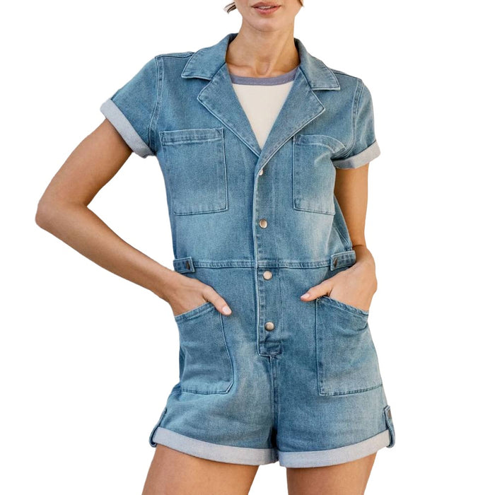 KITTENISH x Flag & Anthem Dana Utility Denim Romper WOMEN - Clothing - Jumpsuits & Rompers Flag And Anthem   