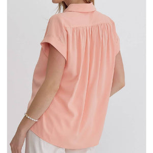 Collared Rolled Sleeve Top WOMEN - Clothing - Tops - Short Sleeved Entro   