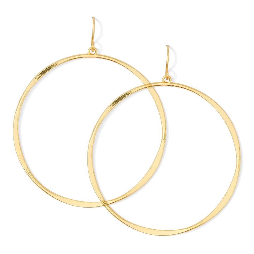 Gold Lightly Hammered Dangle Hoop Earring WOMEN - Accessories - Jewelry - Earrings Splendid Iris   
