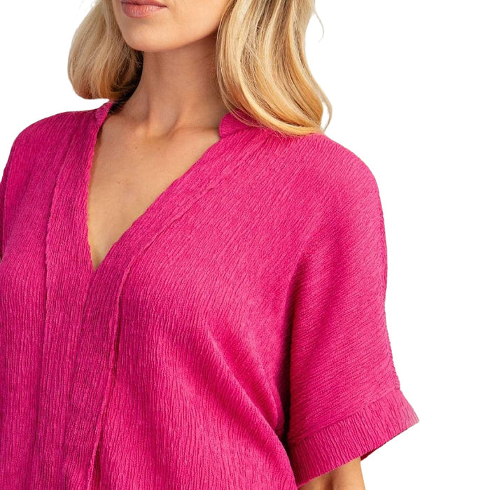 * V-Neck Textured Blouse - FINAL SALE WOMEN - Clothing - Tops - Short Sleeved Glam
