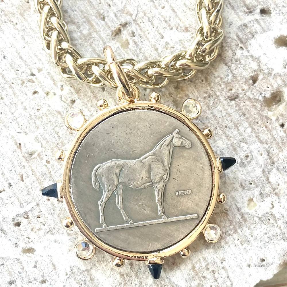 Queen Bee Horse French Coin Necklace WOMEN - Accessories - Jewelry - Necklaces VB&CO Designs   