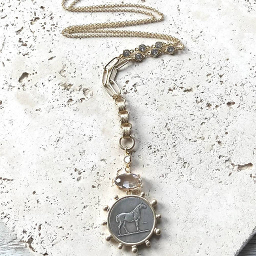 Horse French Coin w/ Vintage Book Chain Necklace WOMEN - Accessories - Jewelry - Necklaces VB&CO Designs   