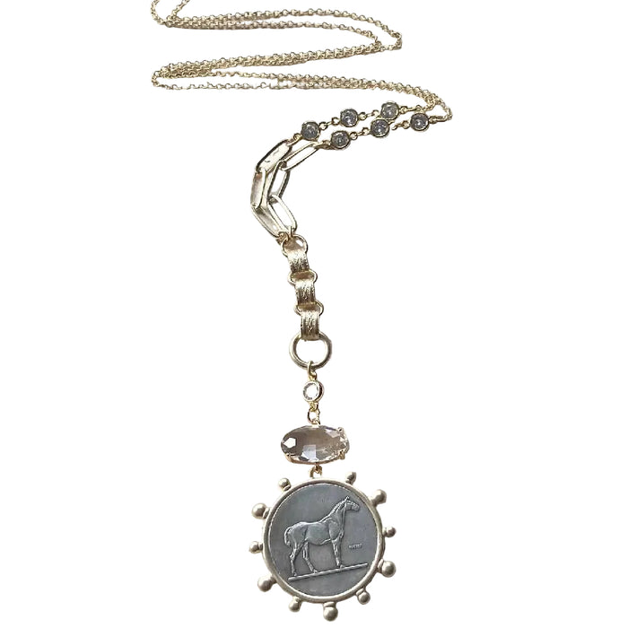 Horse French Coin w/ Vintage Book Chain Necklace WOMEN - Accessories - Jewelry - Necklaces VB&CO Designs   