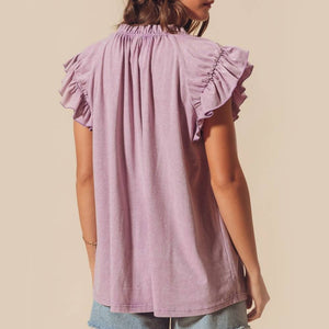 Mineral Washed Butterfly Sleeve Top WOMEN - Clothing - Tops - Short Sleeved So Me   
