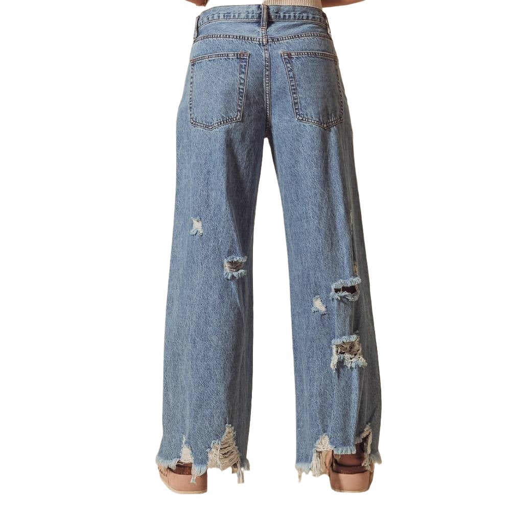 Mid Rise Wide Leg Distressed Jeans - FINAL SALE WOMEN - Clothing - Jeans So Me