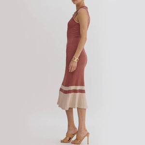 Collared Ribbed Knit Midi Dress WOMEN - Clothing - Dresses Entro   