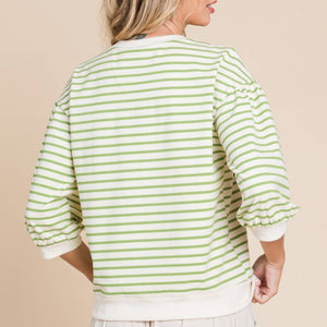 Striped Bubble Sleeve Top WOMEN - Clothing - Tops - Long Sleeved Jodifl   