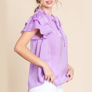 Solid Frilled Neck Blouse WOMEN - Clothing - Tops - Short Sleeved Jodifl   