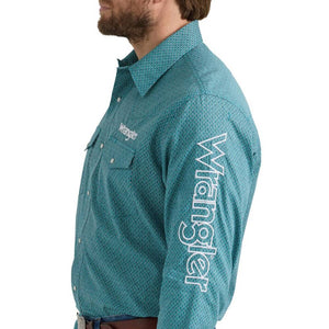 Wrangler Men's Logo Turquoise Geo Shirt MEN - Clothing - Shirts - Long Sleeve Shirts Wrangler   