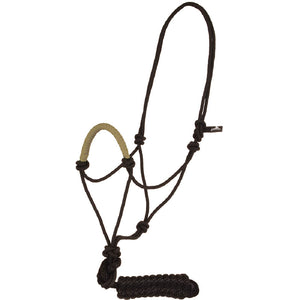 Solid Nose Rope Halter with Lead Tack - Halters Mustang Tan  