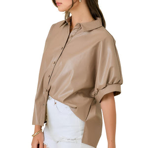 Faux Leather Oversized Top WOMEN - Clothing - Tops - Short Sleeved Day + Moon   