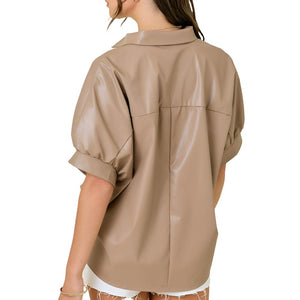 Faux Leather Oversized Top - FINAL SALE WOMEN - Clothing - Tops - Short Sleeved Day + Moon