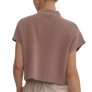 Mock Neck Solid Knit Top WOMEN - Clothing - Tops - Short Sleeved Entro   