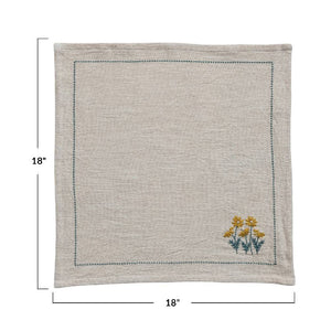 Hand-Embroidery Floral Cotton Napkins - Set of 4 HOME & GIFTS - Tabletop + Kitchen - Kitchen Decor Creative Co-Op   