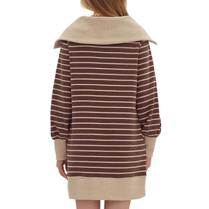 1/4 Zip Striped Mini Knit Dress WOMEN - Clothing - Dresses Entro   