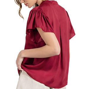 Flutter Sleeve Satin Blouse