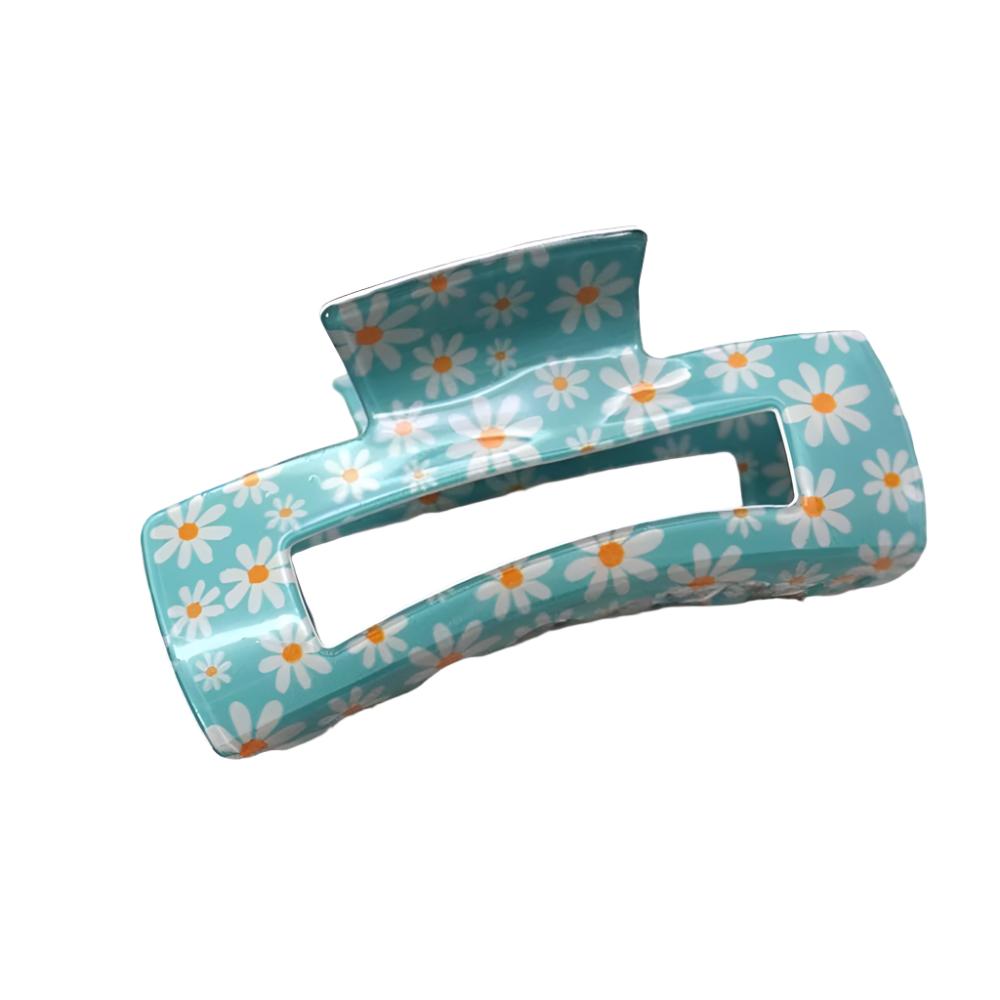 Shiny Acetate Floral Hair Clip - Blue