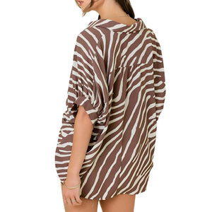 Oversize Zebra Print Button Down Top