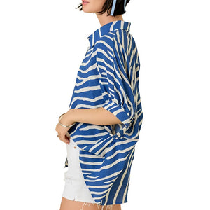 Oversize Zebra Print Button Down Top - FINAL SALE WOMEN - Clothing - Tops - Short Sleeved Day + Moon