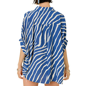 Oversize Zebra Print Button Down Top