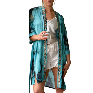 Fringe Scarves Kingman Turquoise Kimono Robe WOMEN - Clothing - Loungewear Fringe Scarves   