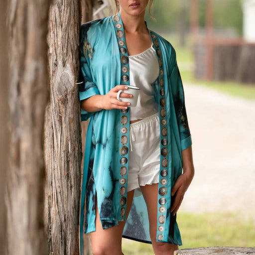 Fringe Scarves Kingman Turquoise Kimono Robe WOMEN - Clothing - Loungewear Fringe Scarves   