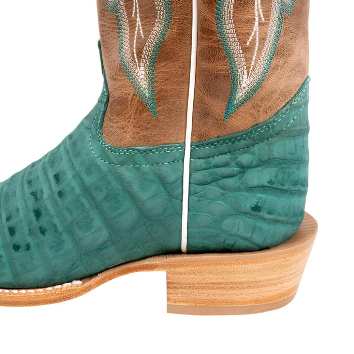 R. Watson Women's Nubuck Turquoise Caiman Cutter Toe Boot WOMEN - Footwear - Boots - Exotic Boots R Watson