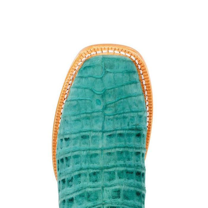 R. Watson Women's Nubuck Turquoise Caiman Cutter Toe Boot WOMEN - Footwear - Boots - Exotic Boots R Watson