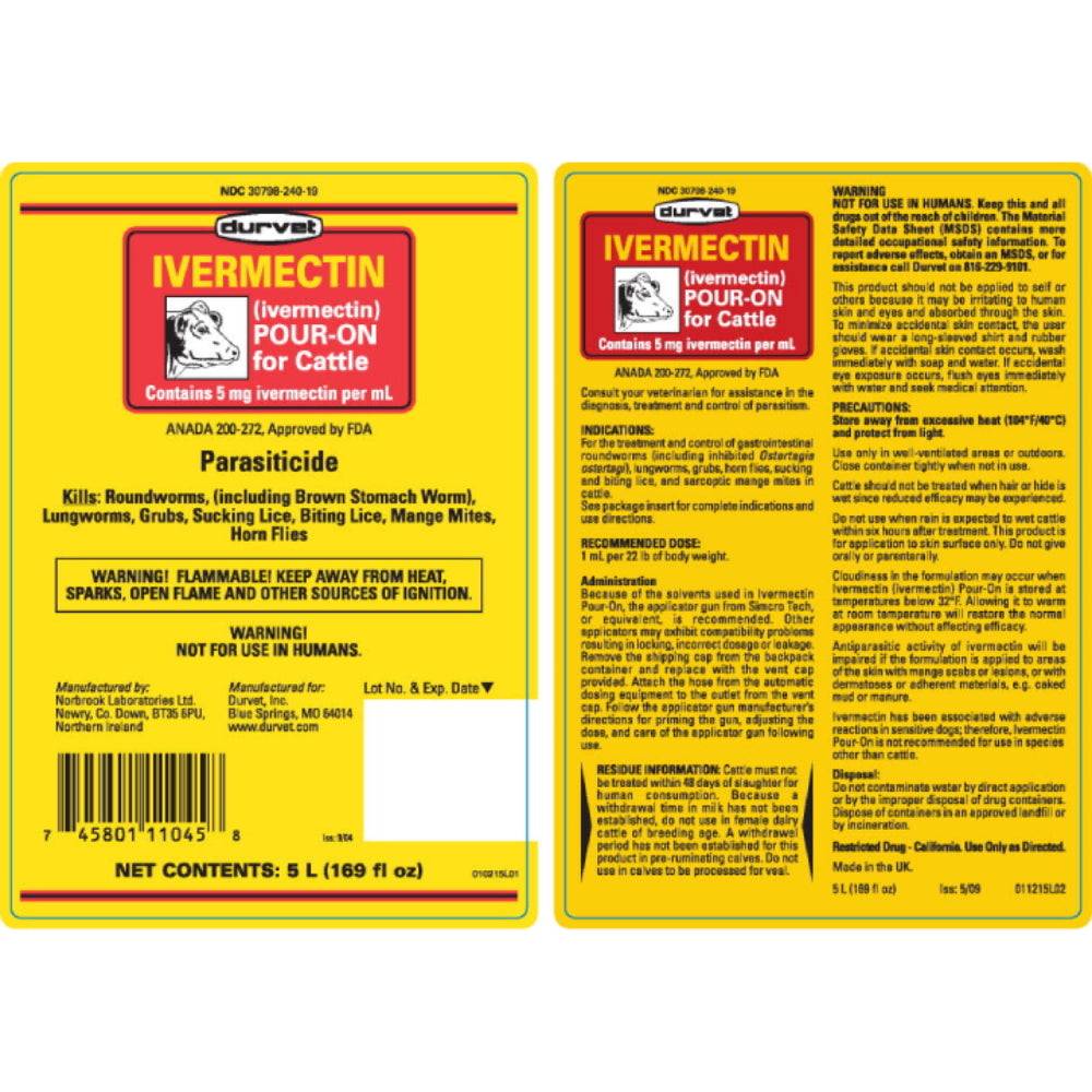 Ivermectin Pour On For Cattle Livestock - De-Wormer Duravet   