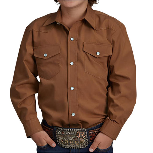 Roper Boy's Broadcloth Solid Snap Shirt - FINAL SALE KIDS - Boys - Clothing - Shirts - Long Sleeve Shirts Roper Apparel & Footwear