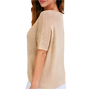 Metallic Open Knit Top - FINAL SALE WOMEN - Clothing - Tops - Short Sleeved Milio Milano   