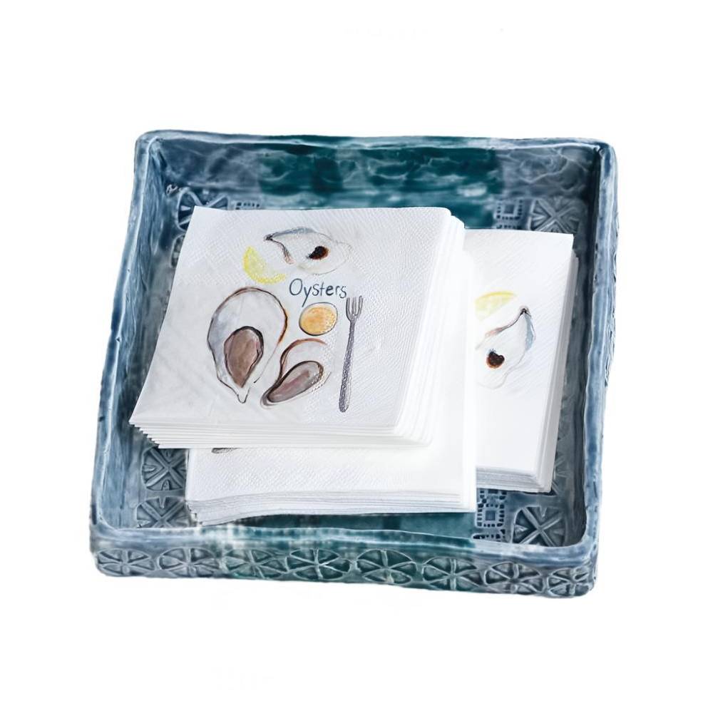 Hand-Painted Debossed Stoneware Napkin Holder