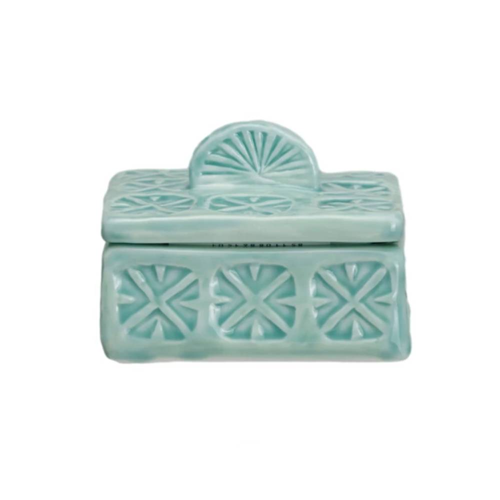 Hand-Painted Debossed Stoneware Green Salt Cellar