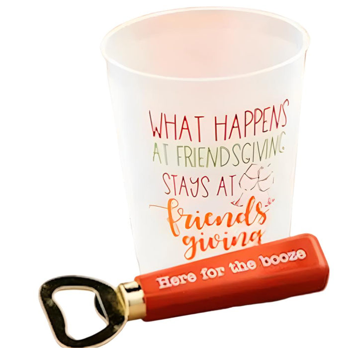 Mud Pie Friendsgiving Party Cup and Opener Set HOME & GIFTS - Home Decor - Seasonal Decor Mud Pie Here For The Booze  