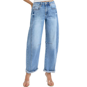 Risen High Rise Boyfriend Cuffed Barrel Jeans