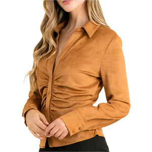 Suede Button Up Top WOMEN - Clothing - Tops - Long Sleeved THML Clothing   