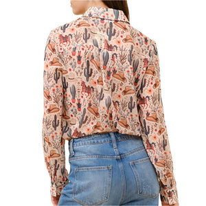 Western Print Chiffon Blouse WOMEN - Clothing - Tops - Long Sleeved Blue B   