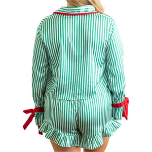 Satin Striped Pajama Set - FINAL SALE WOMEN - Clothing - Loungewear 8 Oak Lane