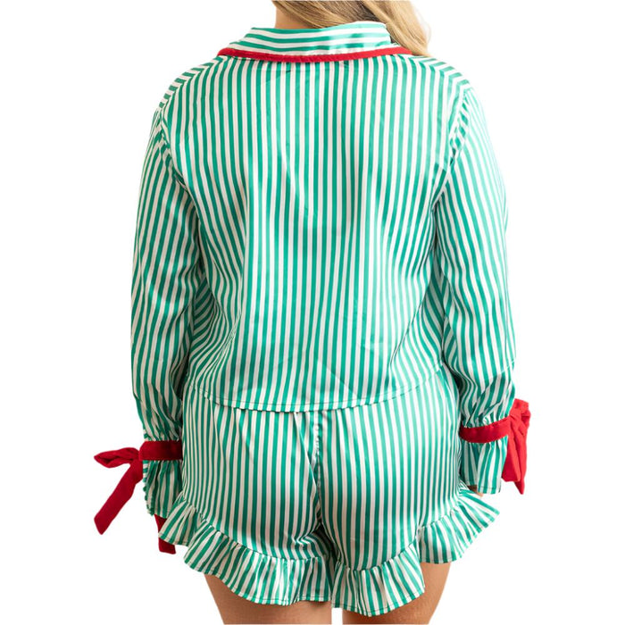 * Satin Striped Pajama Set - FINAL SALE WOMEN - Clothing - Loungewear 8 Oak Lane
