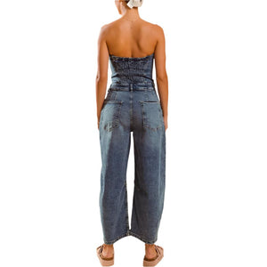 Strapless Barrel Leg Denim Jumpsuit WOMEN - Clothing - Jumpsuits & Rompers So Me   