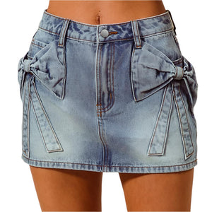 Bow Pocket Denim Mini Skirt WOMEN - Clothing - Skirts So Me   