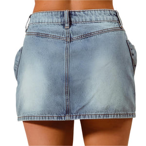 Bow Pocket Denim Mini Skirt WOMEN - Clothing - Skirts So Me   