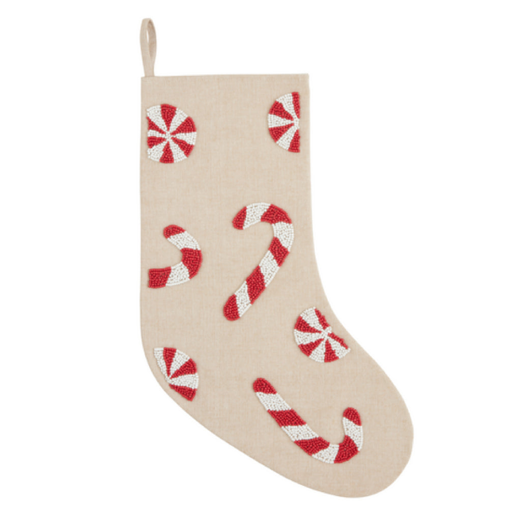 Mud Pie Candy Cane Beaded Christmas Stocking HOME & GIFTS - Home Decor - Seasonal Decor Mud Pie   