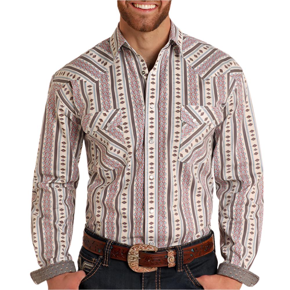 Panhandle Men's Roughstock Aztec Print Shirt MEN - Clothing - Shirts - Long Sleeve Shirts Panhandle   