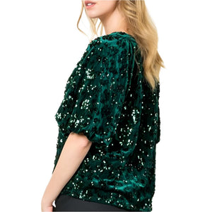 Velvet Sequin Bow Detail Top WOMEN - Clothing - Tops - Short Sleeved THML Clothing   